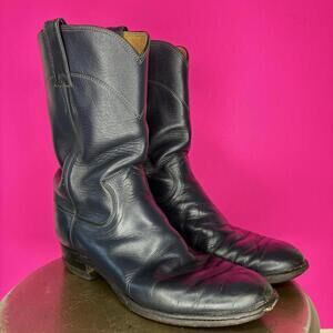 Justin Jackson Roper Navy Blue Leather Western Mid Calf Pull-On Boot Sz 6